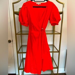 Jealous Tomato Bright Orange Wrap Midi Dress